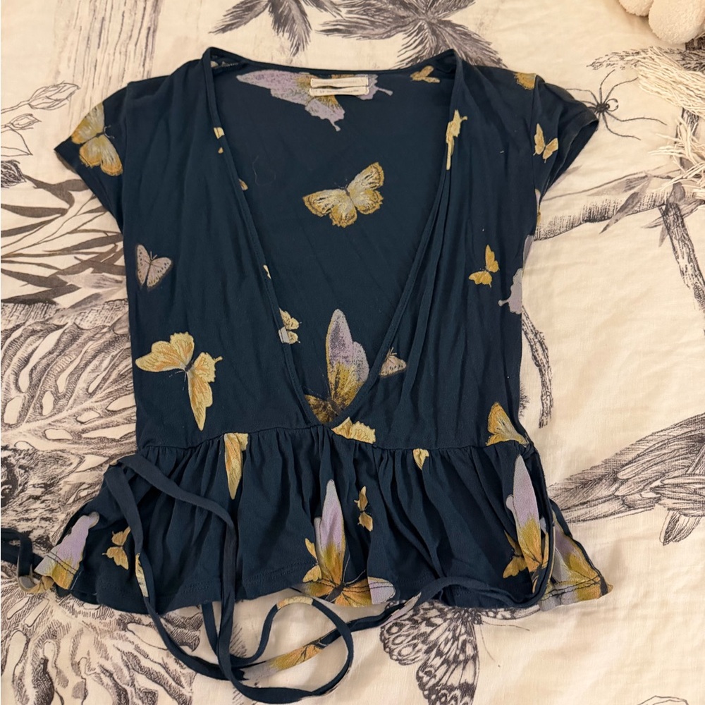 Urban Outfitters Navy Butterfly Print Blouse